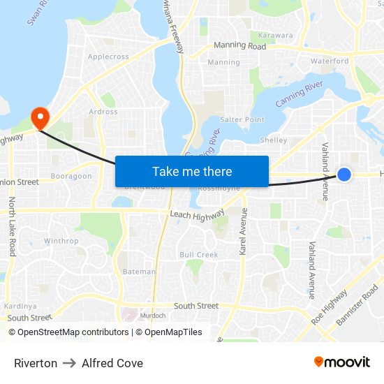 Riverton to Alfred Cove map