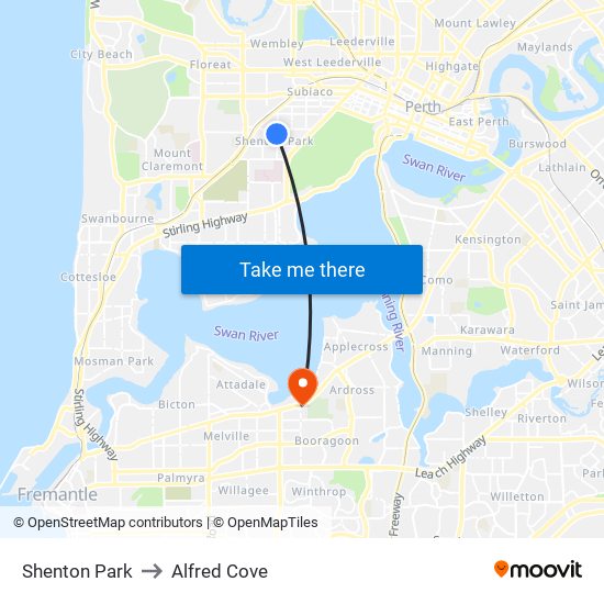 Shenton Park to Alfred Cove map