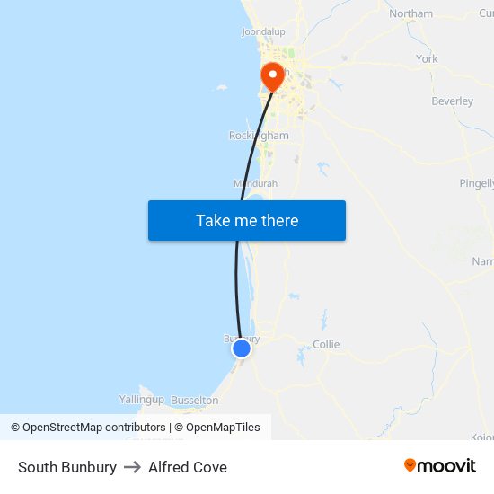 South Bunbury to Alfred Cove map