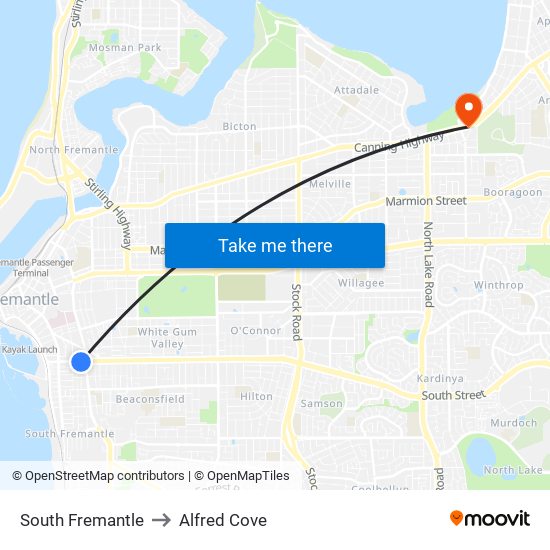 South Fremantle to Alfred Cove map