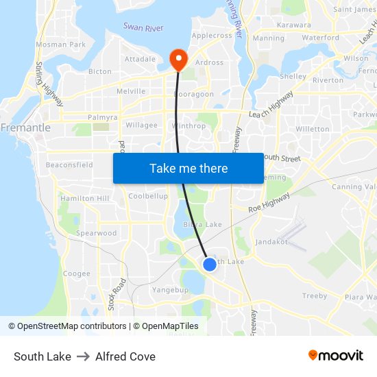 South Lake to Alfred Cove map