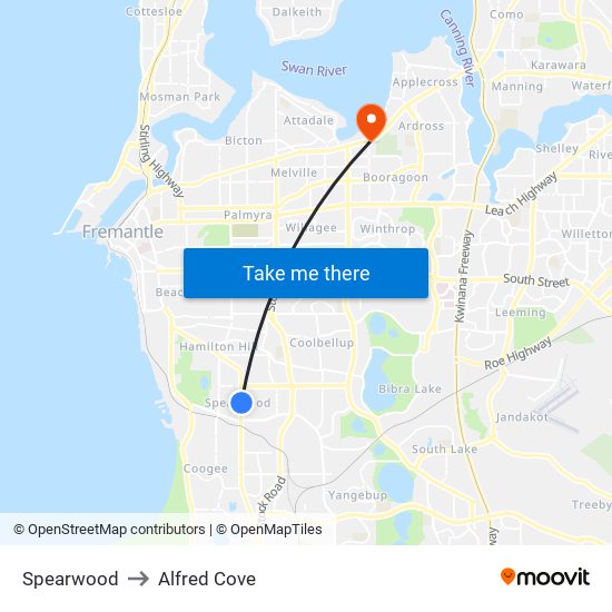 Spearwood to Alfred Cove map