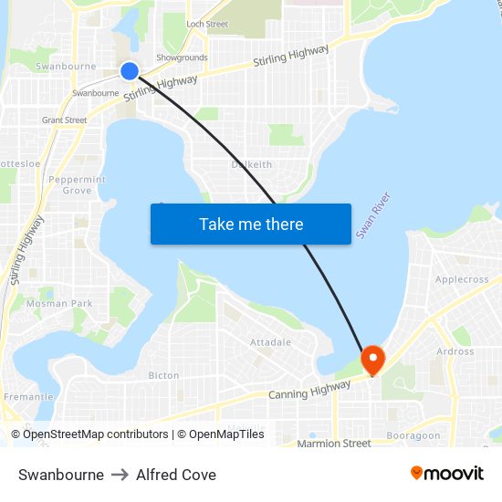 Swanbourne to Alfred Cove map