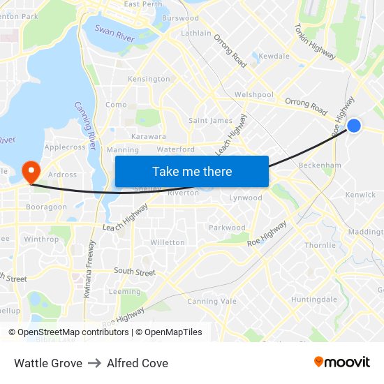 Wattle Grove to Alfred Cove map