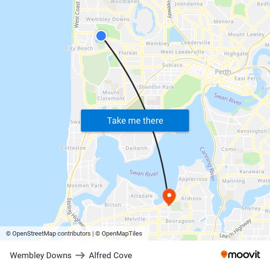 Wembley Downs to Alfred Cove map