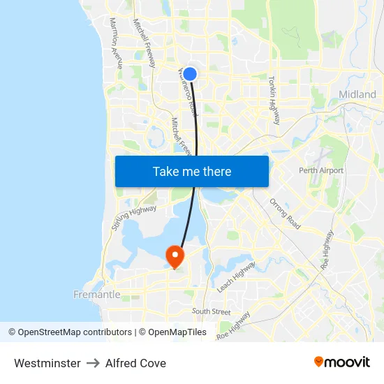 Westminster to Alfred Cove map