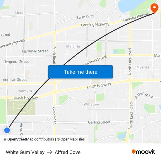 White Gum Valley to Alfred Cove map