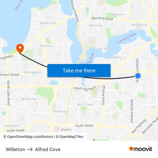 Willetton to Alfred Cove map