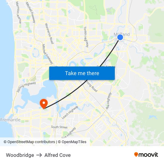 Woodbridge to Alfred Cove map