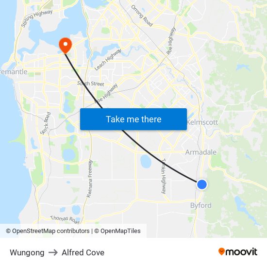 Wungong to Alfred Cove map