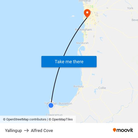 Yallingup to Alfred Cove map