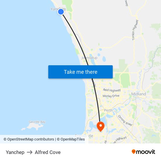 Yanchep to Alfred Cove map