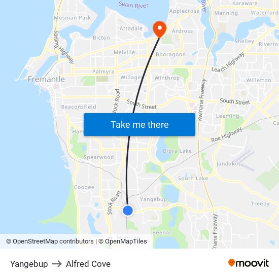 Yangebup to Alfred Cove map