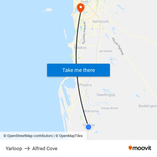 Yarloop to Alfred Cove map