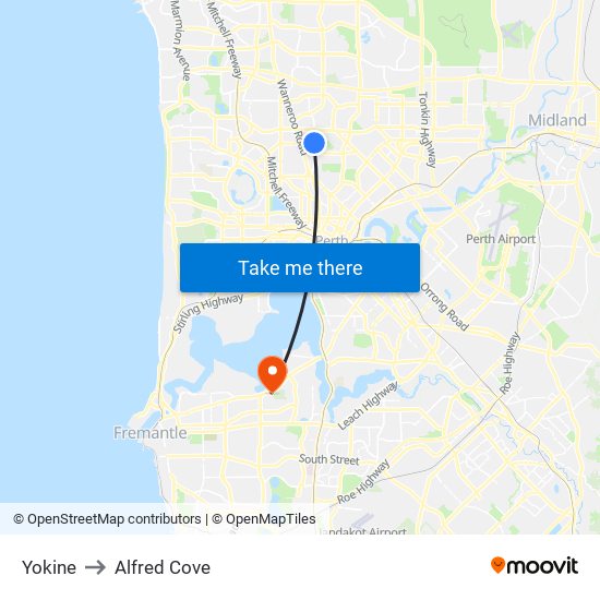 Yokine to Alfred Cove map