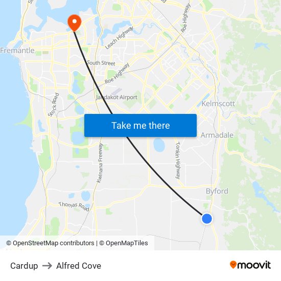 Cardup to Alfred Cove map