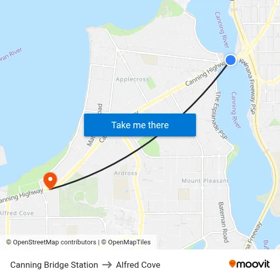 Canning Bridge Station to Alfred Cove map