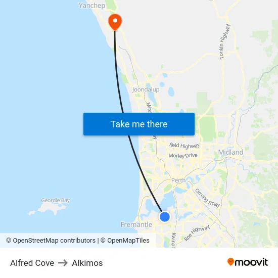 Alfred Cove to Alkimos map