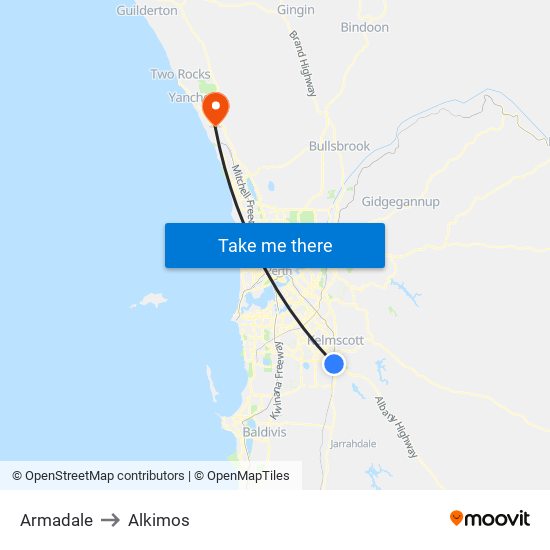 Armadale to Alkimos map