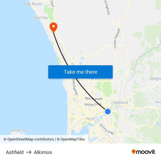 Ashfield to Alkimos map