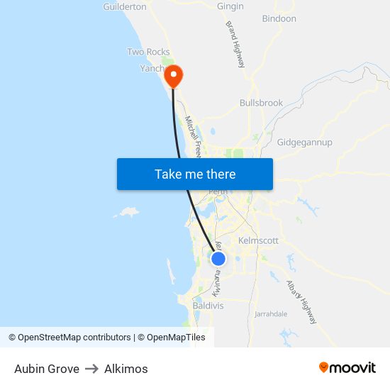 Aubin Grove to Alkimos map