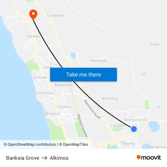 Banksia Grove to Alkimos map