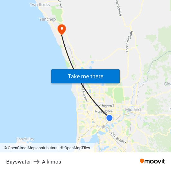 Bayswater to Alkimos map