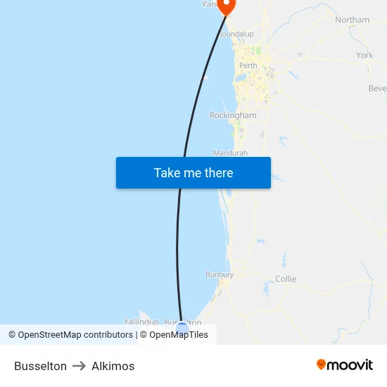 Busselton to Alkimos map