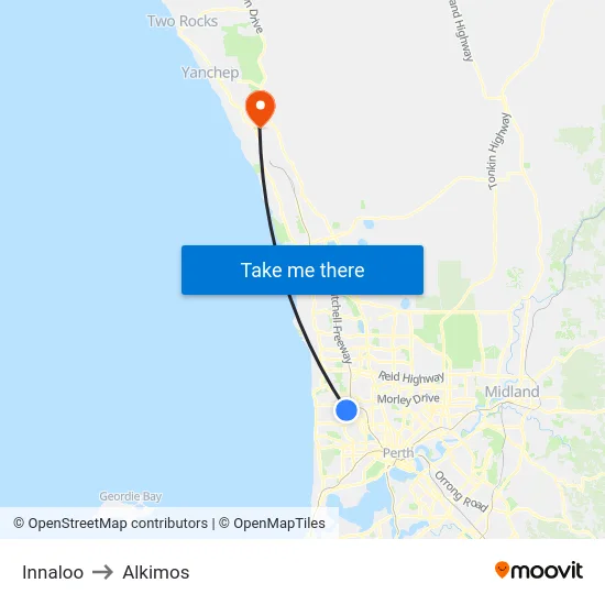 Innaloo to Alkimos map