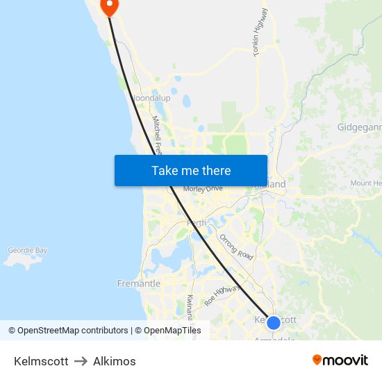Kelmscott to Alkimos map