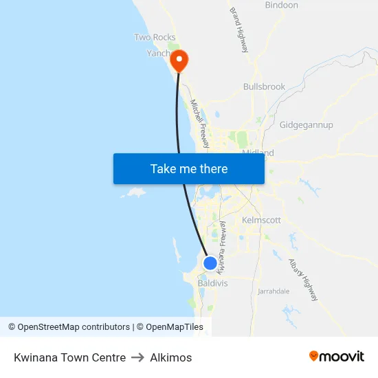 Kwinana Town Centre to Alkimos map
