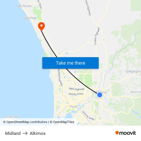 Midland to Alkimos map