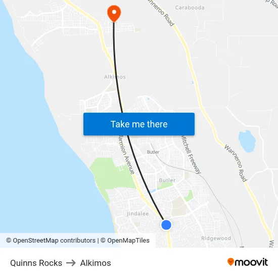 Quinns Rocks to Alkimos map