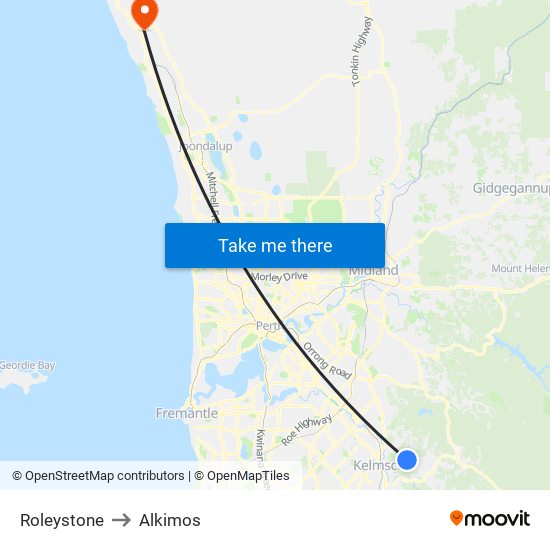 Roleystone to Alkimos map