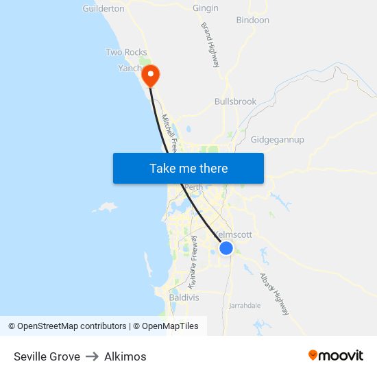 Seville Grove to Alkimos map