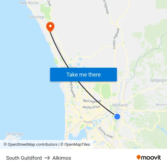 South Guildford to Alkimos map