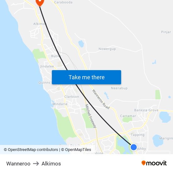 Wanneroo to Alkimos map