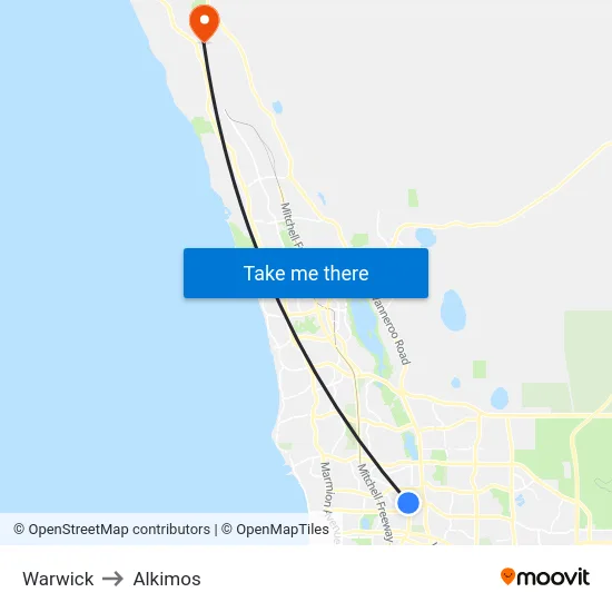 Warwick to Alkimos map