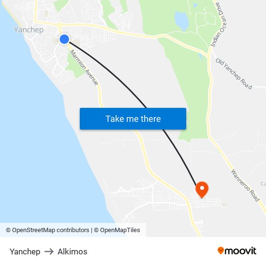 Yanchep to Alkimos map