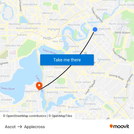 Ascot to Applecross map