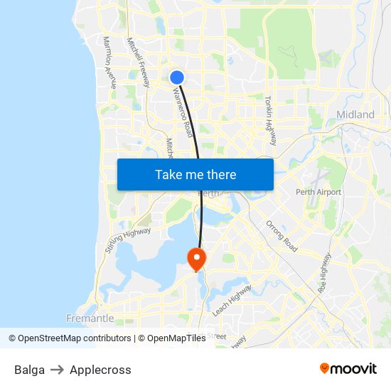 Balga to Applecross map