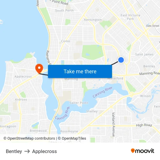 Bentley to Applecross map
