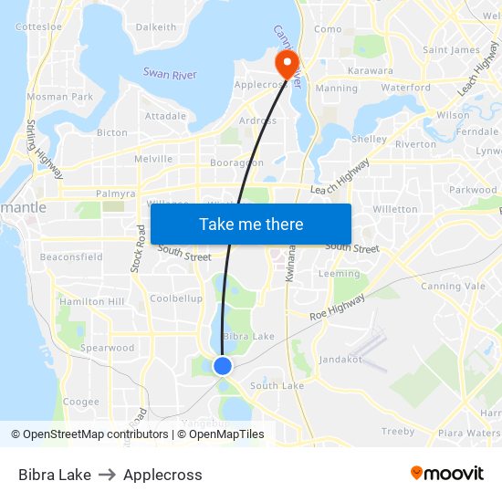 Bibra Lake to Applecross map