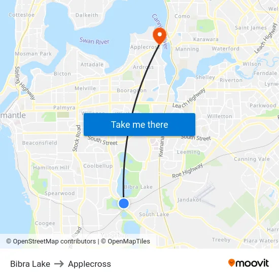 Bibra Lake to Applecross map