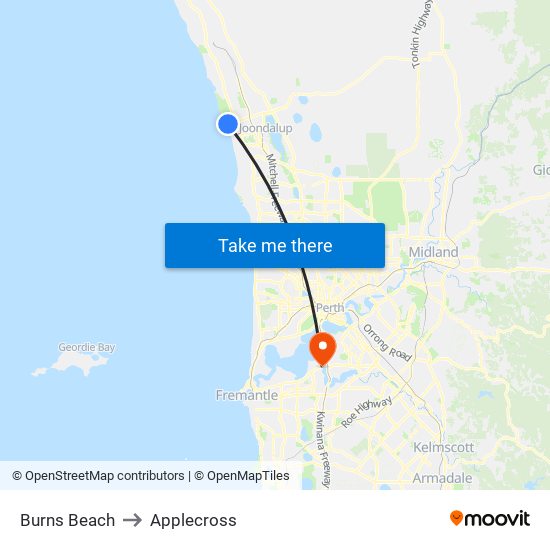 Burns Beach to Applecross map