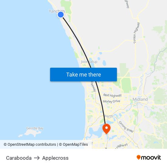 Carabooda to Applecross map