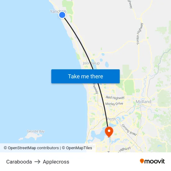 Carabooda to Applecross map