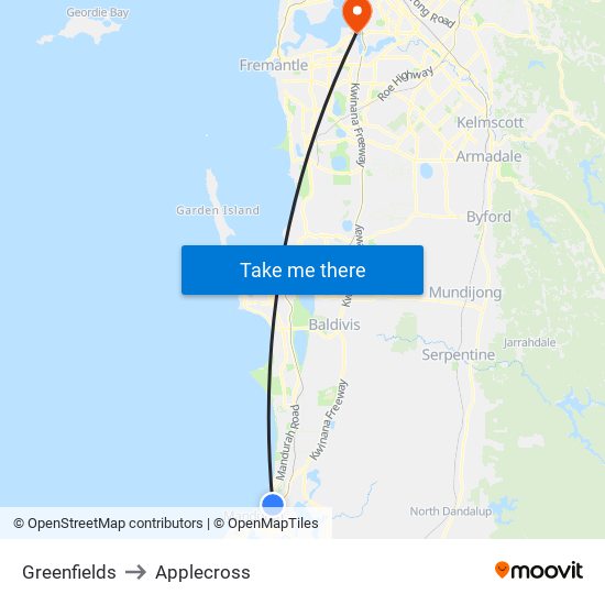 Greenfields to Applecross map