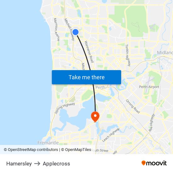 Hamersley to Applecross map