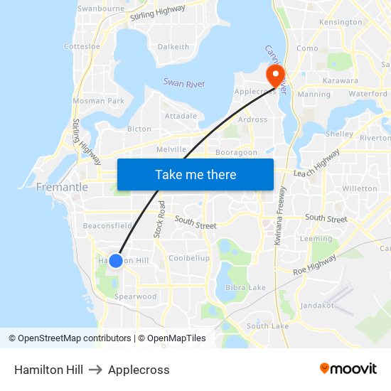 Hamilton Hill to Applecross map